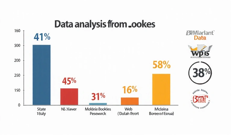 Wykres przedstawiający analizę danych z plików cookie, z symbolami statystyk i analizy internetowej.